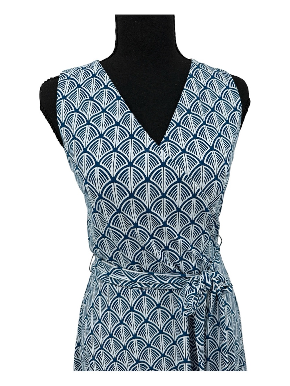 41 Hawthorn Lorene Teal Blue & White Geometric Faux Wrap Knit Dress Small - Picture 2 of 8